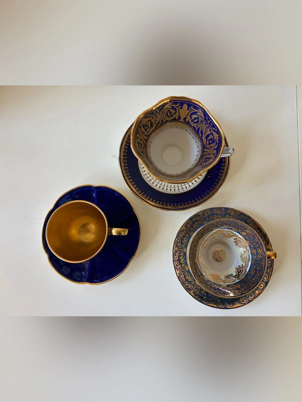Lot of 3 Vintage tea Cup And Saucer set cobalt blue & gold trim